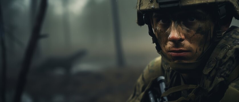 A close-up portrait of a soldier