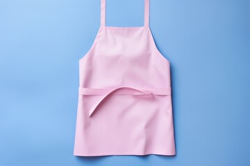 A sleek pink apron on blue background, ideal for showcasing design mockups and culinary brands