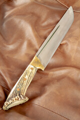 Hunting knife in a leather sheath