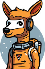 Kangaroo astronaut character space suit headphones. Cartoon marsupial cosmic explorer vector illustration