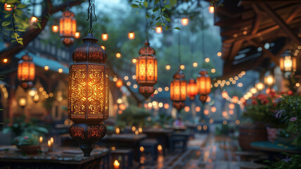 Obraz na płótnie Canvas A mesmerizing glowing lantern, radiating serenity in the midst of Ramadan's festivities