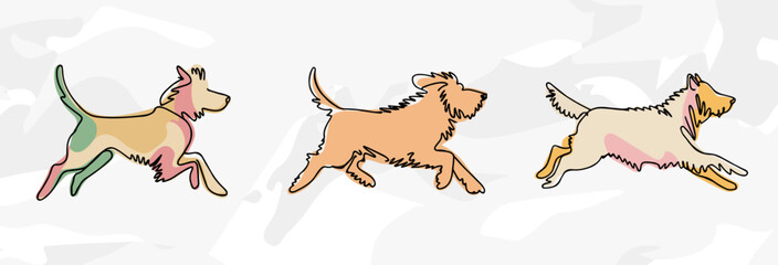 Drei Briard Hunde: Minimalistisches Pastellfarbenes Lineart Vektorgrafik-Bündel