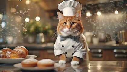 Culinary Cat: Feline Chef on Kitchen Counter