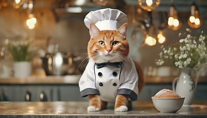 Culinary Cat: Feline Chef on Kitchen Counter