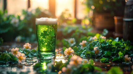 Green beer for St. Patrick's Day. Ai generative. - obrazy, fototapety, plakaty