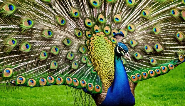 a close up of a peacock with it's feathers spread out and it's tail feathers spread out.