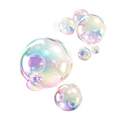 Soap bubbles flying on white or transparent background