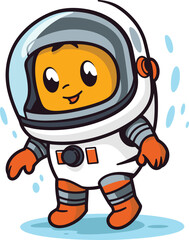 Cute cartoon astronaut character smiling, wearing space suit, floating imaginary surface. Childfriendly space explorer, whimsy fun vector illustration