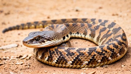 Naklejka premium a close up of a snake on the ground with its mouth open and it's head in the middle of the snake's body.