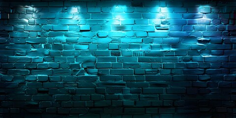 Neon Brick Wall Seamless Background in Aqua Teal Color. Concept Texture Design, Seamless Pattern, Neon Colors, Aqua Teal, Brick Wall