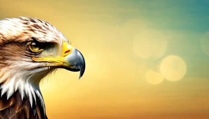 Fototapeta premium a close up of a bird of prey with a blurry background and a blurry sky in the background.