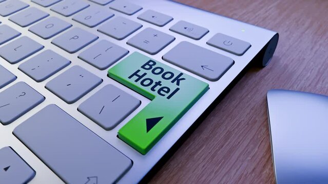 Book Hotel Button Keyboard Concept, Animation.Full HD 1920×1080. 08 Second Long.