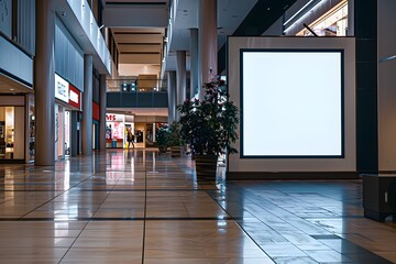 mock up white electronic billboard at a shopping center entrance, indoor advertising poster, empty advertise poster in department store, advertisement, commercial and marketing concept