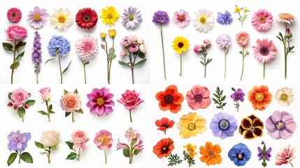 Set of different beautiful flowers on white background. - obrazy, fototapety, plakaty