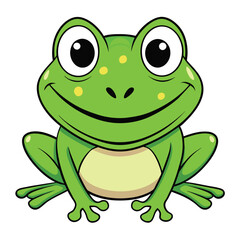 Funny cute smiling green frog isolated on white background.