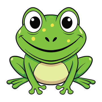 Funny cute smiling green frog isolated on white background.
