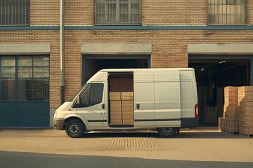 Delivery van loaded with packages at warehouse