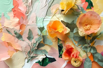 Textured floral paper artwork display