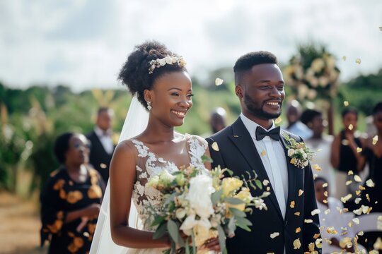 Joyful african couple at wedding ceremony