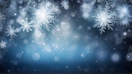 Beautiful winter snowflakes on blue bokeh background, perfect for Christmas with space for text, abstract style