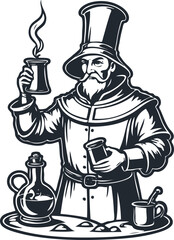 Medieval alchemist, vector illustration - 746754722