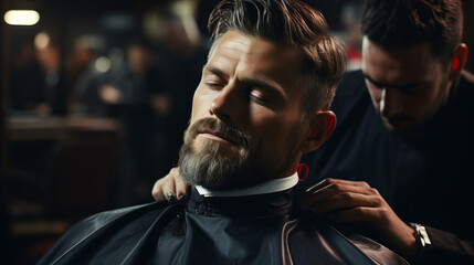 Professional barber styling hair for a client at a barbershop.