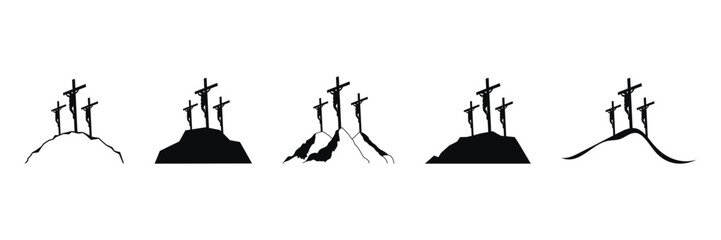 Cross symbol. Calvary. Three crosses. Vector illustration on a white background.