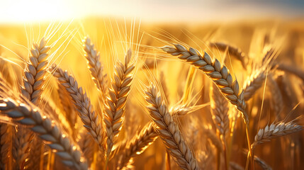 Warm sunshine shines on ripe wheat ears