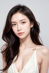 Naklejka premium Gorgeous Young Female Model - Fashion or Cosmetics Model - Beauty with Perfect Fine Features - Beautiful Smooth Hair