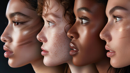Fototapeta premium Portrait of diverse group of beautiful women with natural beauty and glowing smooth skin