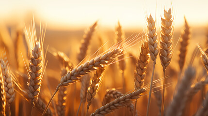 Warm sunshine shines on ripe wheat ears