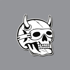 Black And White Funny Vampire Skull Vector illustration.