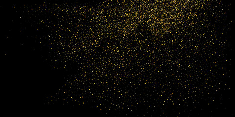 Gold dust. Confetti with gold glitter on a black background. Shiny scattered sand particles. Decorative elements. Luxury background for your design, cards, invitations. Vector