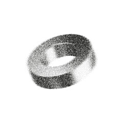 3d gritty geometric shape with grain gradient effect in y2k style isolated on white. Noise cylinder, torus, pipe, ring with grainy dot texture rotate with light and shadow. 3d vector geometric figure.