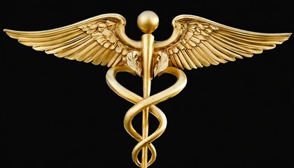 caduceus gold hd 3d rendering png isolated no background