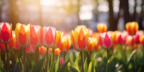 Vibrant Tulips Against a blurry Background. Springtime Bloom and Floral Beauty Concept