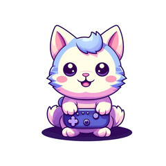  Cute Cat Gaming  Icon Illustration isolated, png, Animal Game Icon Concept Isolated Premium Vector. Flat Cartoon Style