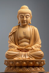 Wooden buddha statue, isolated on grey background