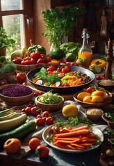 Fototapeta na wymiar illustration, guide preparing healthy meals, preparation, cooking, nutrition, vegetables, fruits, protein, dietary, recipe, ingredients, kitchen, diet