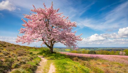 beautiful cherry blossoms in springtime luneburg heath northern germany