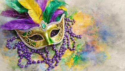 watercolor background with mardi gras mask