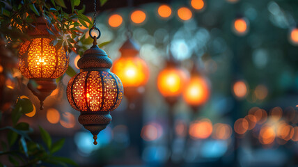 Obraz premium Children's faces light up as they carry lanterns, adding to Ramadan's magical atmosphere