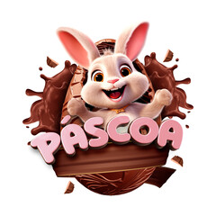 3D Easter logo with bunny, pink easter logo