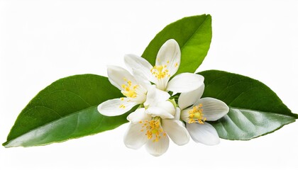 Obraz na płótnie Canvas orange blossom branch with white flowers buds and leaves isolated transparent png neroli citrus bloom