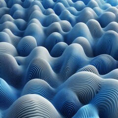 A three-dimensional depiction of a design characterized by undulating blue patterns.