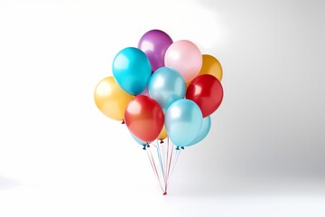 Colorful birthday balloons arranged in a mockup style on a white background, providing ample copy space for customization, captured with the vivid realism of an HD camera