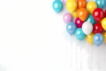 Fototapeta na wymiar Cheerful birthday balloons forming a mockup on a white background, featuring copy space for personalized messages, photographed in high definition to convey the festive atmosphere with realism