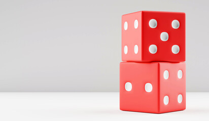 red stacked 3d casino dice on studio background