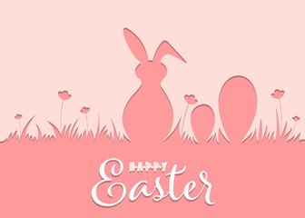 Easter design with cute Rabbit and text, hand-drawn illustration