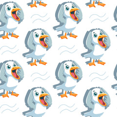 Vector pattern Seagull screaming, bright, sea bird, cartoon